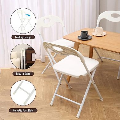 4 Pack White Folding Chair Portable Stackable Commercial Steel Frame Comfortable Event Chair