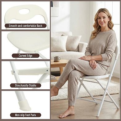 4 Pack White Folding Chair Portable Stackable Commercial Steel Frame Comfortable Event Chair