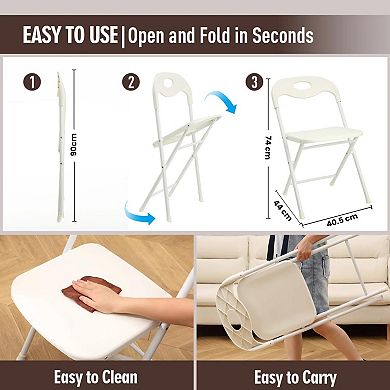 4 Pack White Folding Chair Portable Stackable Commercial Steel Frame Comfortable Event Chair