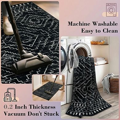 Moroccan 3x5 Washable Area Rug Non-slip Soft Low Pile Geometric Boho for Bedroom Entry