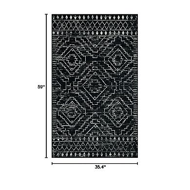 Moroccan 3x5 Washable Area Rug Non-slip Soft Low Pile Geometric Boho for Bedroom Entry