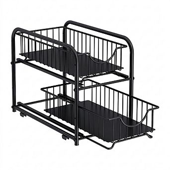 Stackable 2 tier Sliding Cabinet Organizer Under Sink Rack Large Capacity Adjustable for Kitchen