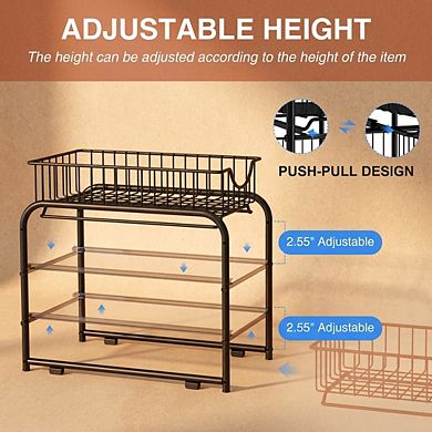 Stackable 2-Tier Sliding Cabinet Organizer Under Sink Rack Large Capacity Adjustable for Kitchen
