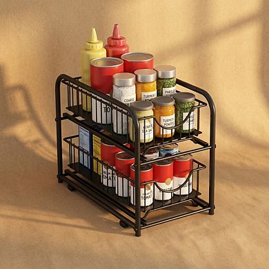 Stackable 2-Tier Sliding Cabinet Organizer Under Sink Rack Large Capacity Adjustable for Kitchen