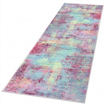 Round Area Rug Washable Non Slip Printed Abstract Faux Floor Carpet For Entryway Foyer Porch Sink