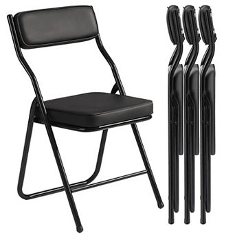 4 Pack Padded Folding Chairs PU Leather Metal Frame 380lbs Capacity Foldable Indoor Outdoor Events