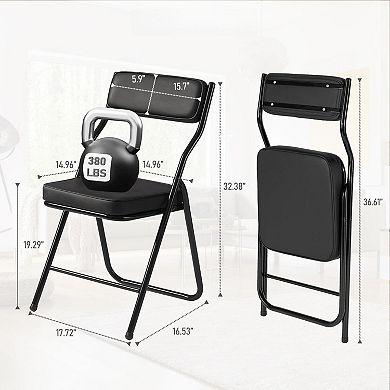 4 Pack Padded Folding Chairs PU Leather Metal Frame 380lbs Capacity Foldable Indoor Outdoor Events
