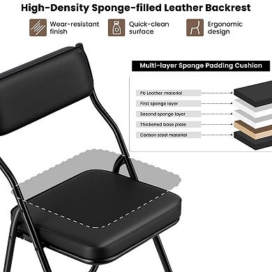 4 Pack Padded Folding Chairs PU Leather Metal Frame 380lbs Capacity Foldable Indoor Outdoor Events