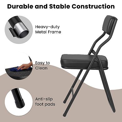 4 Pack Padded Folding Chairs PU Leather Metal Frame 380lbs Capacity Foldable Indoor Outdoor Events