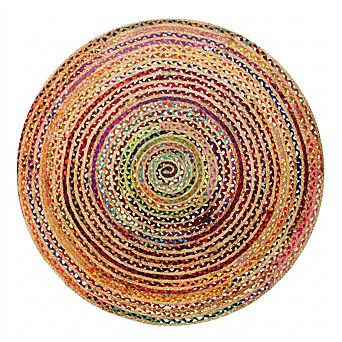 Handwoven Reversible Chindi Round Area Rug Jute Cotton Multicolor Boho Farmhouse Rustic