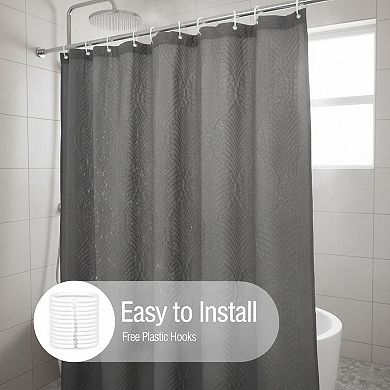 Ombre Blue 3D Embossed Textured Fabric Shower Curtain Set With Hooks