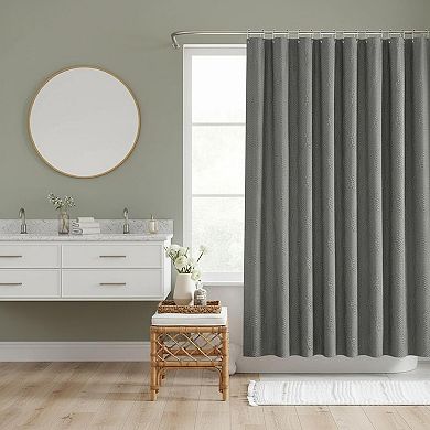 Ombre Blue 3D Embossed Textured Fabric Shower Curtain Set With Hooks