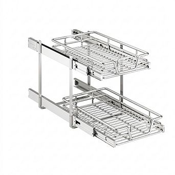 Two-Tier Pullout Organizer Adjustable Chrome Steel Storage Solution