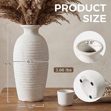 Rustic Ceramic Threaded Vase Tall Decorative Handmade for Centerpieces Living Room Farmhouse