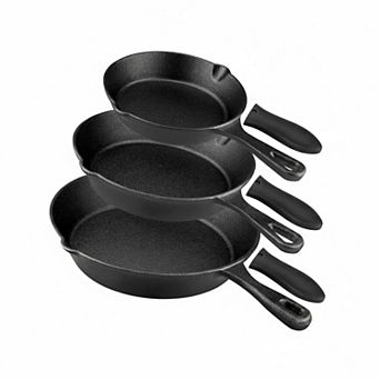 Pre seasoned Cast Iron Skillet Set 3 pc Heat-Resistant Handles Oven Safe for Saute Pizza