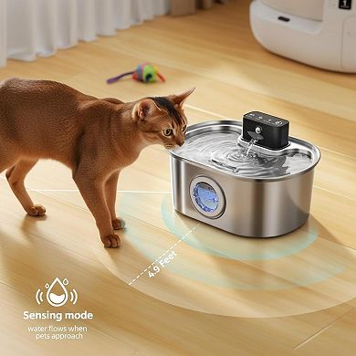 Wireless Stainless Steel Cat Water Fountain Motion Sensor Quiet Pump 3.2L Rechargeable Dispenser