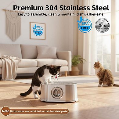 Wireless Stainless Steel Cat Water Fountain Motion Sensor Quiet Pump 3.2L Rechargeable Dispenser