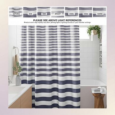Shower Curtain Waffle Weave Striped Pieced Fabric Water Repellent Spa Quality Modern
