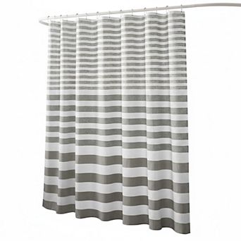 Shower Curtain Waffle Weave Striped Pieced Fabric Water Repellent Spa Quality Modern