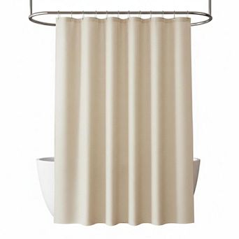 Shower Curtain Waffle Weave Striped Pieced Fabric Water Repellent Spa Quality Modern