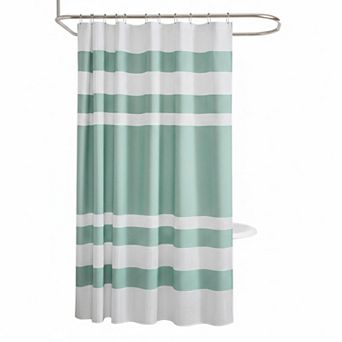 Shower Curtain Waffle Weave Striped Pieced Fabric Water Repellent Spa Quality Modern