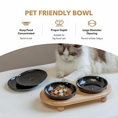 Elevated Cat Ceramic Food Bowl Whisker Friendly Two Heights Stand Anti-slip Raised Plates