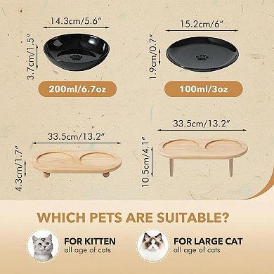 Elevated Cat Ceramic Food Bowl Whisker Friendly Two Heights Stand Anti-slip Raised Plates