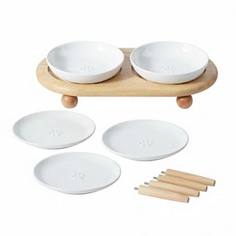 Elevated Cat Ceramic Food Bowl Whisker Friendly Two Heights Stand Anti-slip Raised Plates
