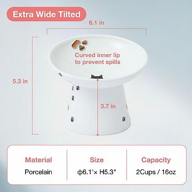 Raised Ceramic Cat Bowl 15° Tilted Whisker Relief Non-slip Anti Vomiting 1.5-cup Microwave