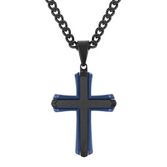 Steel Nation Men's Ion-Plated Stainless Steel Cross Pendant Necklace