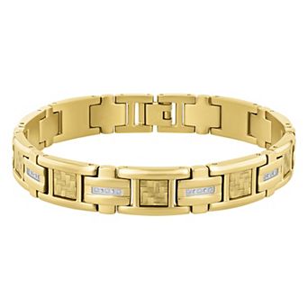 Steel Nation Men's Gold Tone Stainless Steel 1/10 Carat T.W. Diamond Bracelet