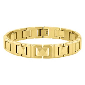 Steel Nation Men's Gold Tone Stainless Steel Facet Link Bracelet