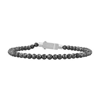Steel Nation Men's Stainless Steel Hematite Faceted Bead Bracelet