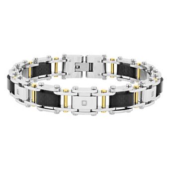 Steel Nation Men's Two Tone Stainless Steel 1/10 Carat T.W. Diamond Bracelet