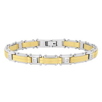 Steel Nation Men's Two Tone Stainless Steel Diamond Accent Bracelet