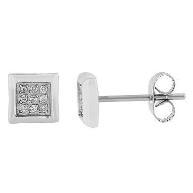 Steel Nation Men's Stainless Steel Crystal 3-Pair Stud Earring Set