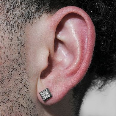 Steel Nation Men's Stainless Steel Crystal 3-Pair Stud Earring Set