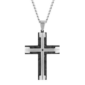 Steel Nation Men's Stainless Steel 1/10 Carat T.W. Diamond Cross Pendant Necklace