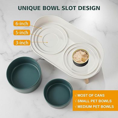Raised Cat Food Water Bowl Set Elevated Ceramic Dishes Non-slip Stand Splash Guard 480ml