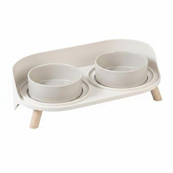 Raised Cat Food Water Bowl Set Elevated Ceramic Dishes Non-slip Stand Splash Guard 480ml