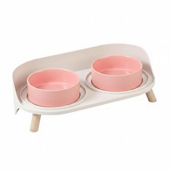 Raised Cat Food Water Bowl Set Elevated Ceramic Dishes Non-slip Stand Splash Guard 480ml