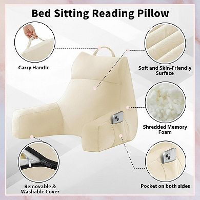 Memory Foam Reading Pillow with Arms Support Bed Couch TV Lounge Portable Storage