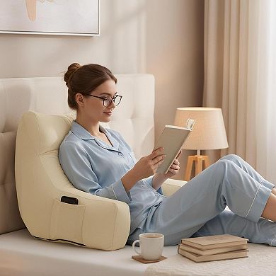 Memory Foam Reading Pillow with Arms Support Bed Couch TV Lounge Portable Storage