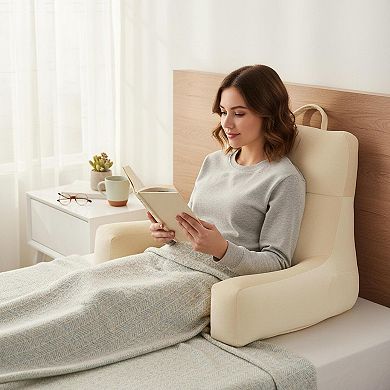 Memory Foam Reading Pillow with Arms Support Bed Couch TV Lounge Portable Storage