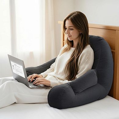 Reading Pillow Shredded Memory Foam Extend Arms Pockets Washable Cover Bed Support
