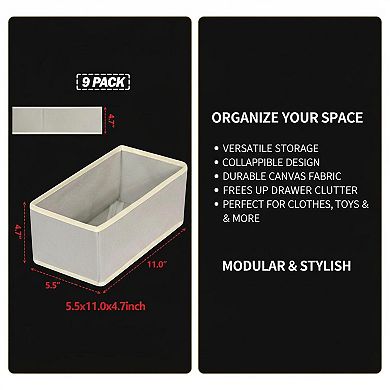 Foldable Cloth Storage Organizer Bins Set of 9 Stackable Fabric Baskets for Underwear Bras Socks