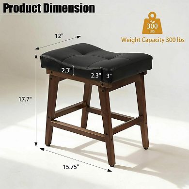 Solid Wood Vanity Stool U-shaped Saddle Seat Linen Cushion Rubberwood Frame 300lbs Support