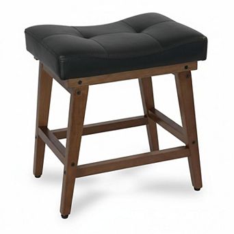 Solid Wood Vanity Stool U-shaped Saddle Seat Linen Cushion Rubberwood Frame 300lbs Support