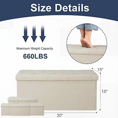 Storage Ottoman Bench Padded Seat 660lbs Support Foldable Foot Rest Shoe Storage