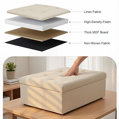 Storage Ottoman Bench Padded Seat 660lbs Support Foldable Foot Rest Shoe Storage